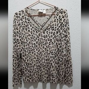 Chicos Women's Long Sleeve Leopard Shirt size 2